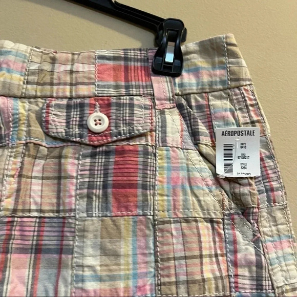 Aeropostale Skirt NWT Women's Size 1/2 Madras Plaid Micro Mini Patchwork - Picture 2 of 6